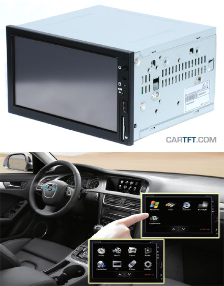 CTFDINPC-2 (V2) Double-DIN Car-PC Barebone (Intel Atom CPU, 2GB RAM, AM/FM Radio, Bluetooth, DVD, Mini-PCIe + SIM slot, CAN-BUS)